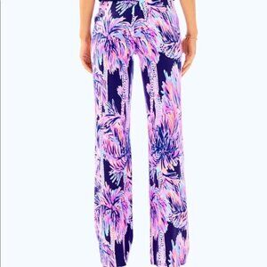 Lilly Pulitzer Georgia May Palazzo Pants Bright navy palms up print size large